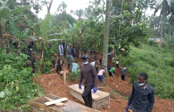 People burying victims in a forest area after ADF massacres in the DRC.