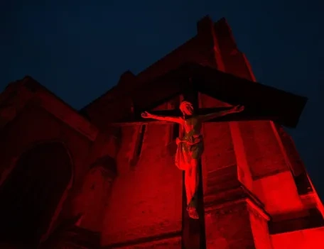 St George's Cathedral, Southwark lit up for #RedWednesday